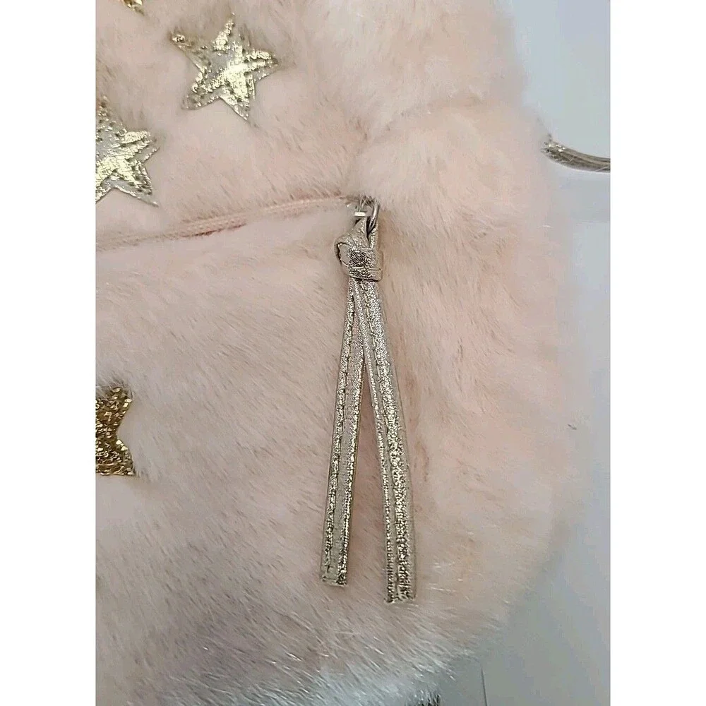 Gold Metallic Faux Fur Pink Backpack w/ Silver Gold Stars Toddler Little Girl